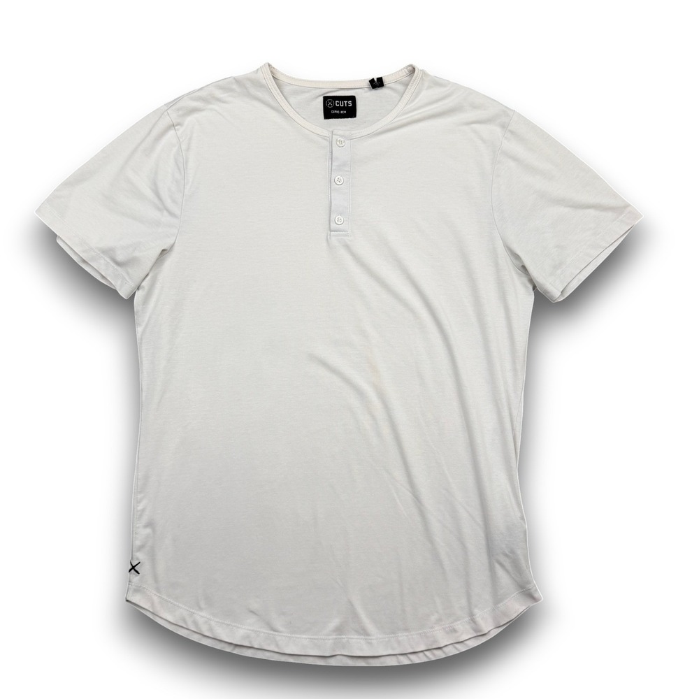 Cuts Henley Shirt Mens XL‎ White Short Sleeve Curved Hem PYCA Pro Performance
